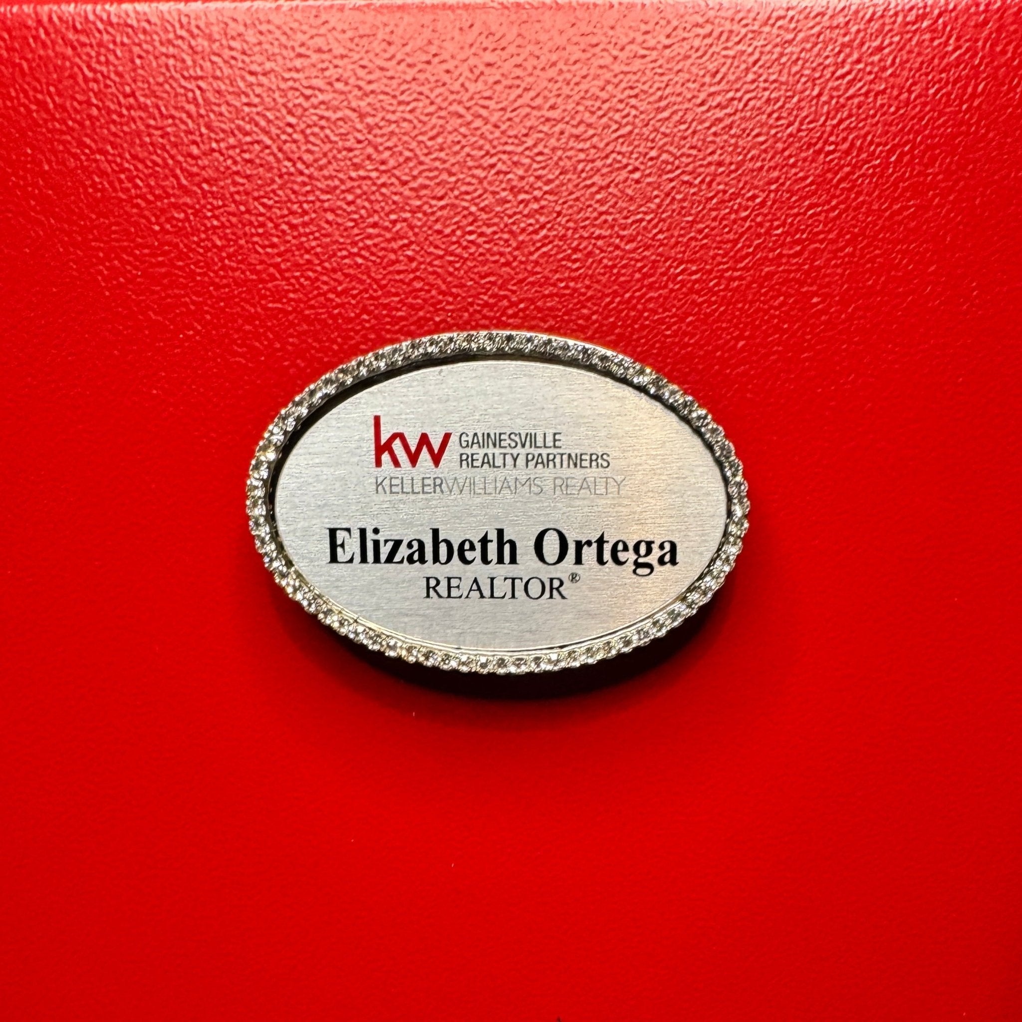 Metal Bling Badge w/ Rhinestones - Name Badges - OvalSilver - Badge Express