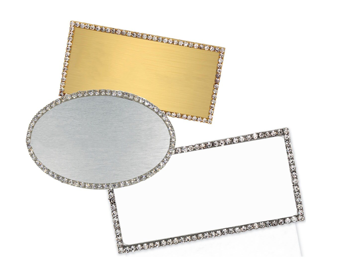 Metal Bling Badge w/ Rhinestones - Name Badges - RectangleSilver - Badge Express