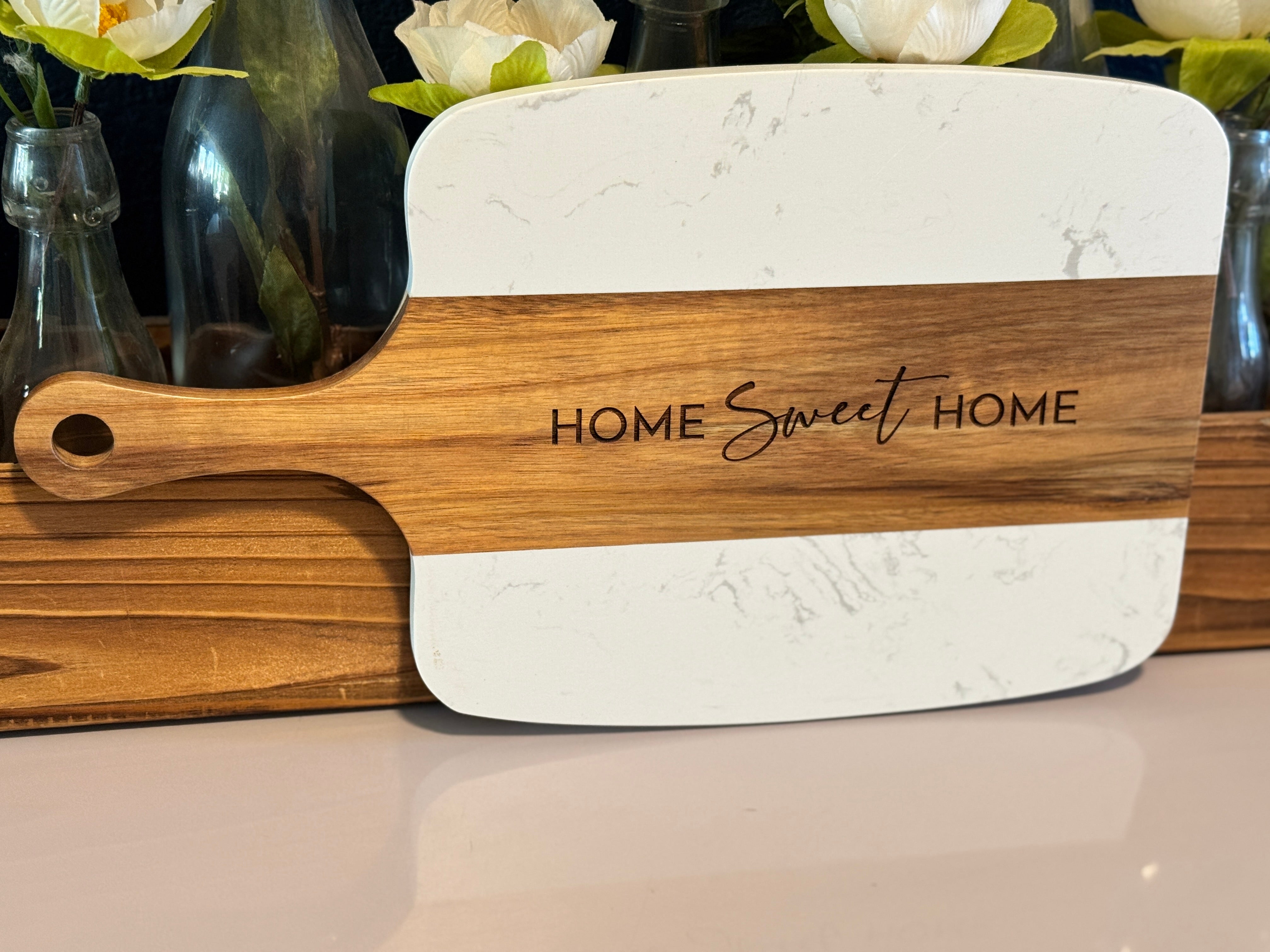 Marble & Acacia Wood Serving Board - 5 Piece Premium Set with Custom Laser Engraving