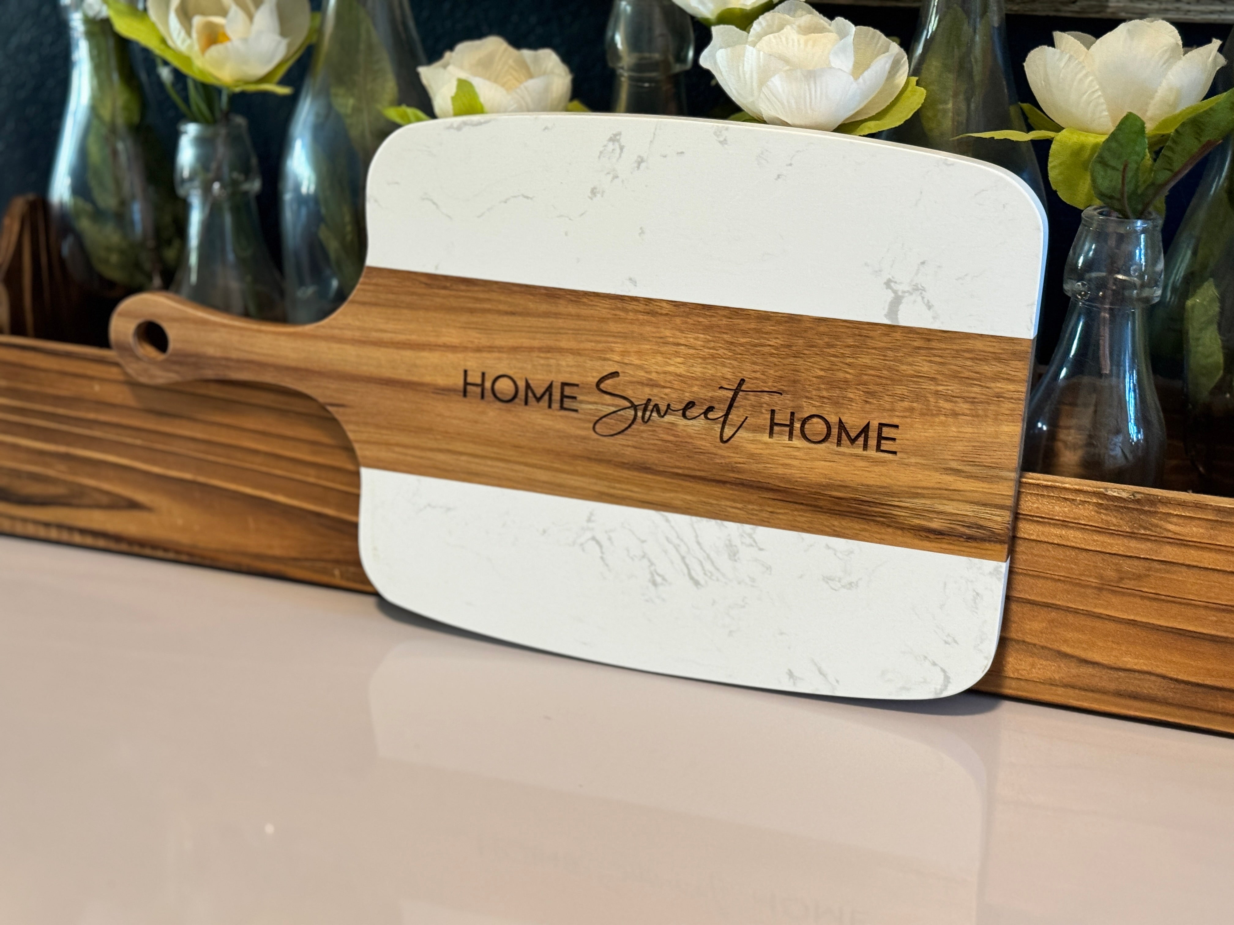 Marble & Acacia Wood Serving Board - 5 Piece Premium Set with Custom Laser Engraving