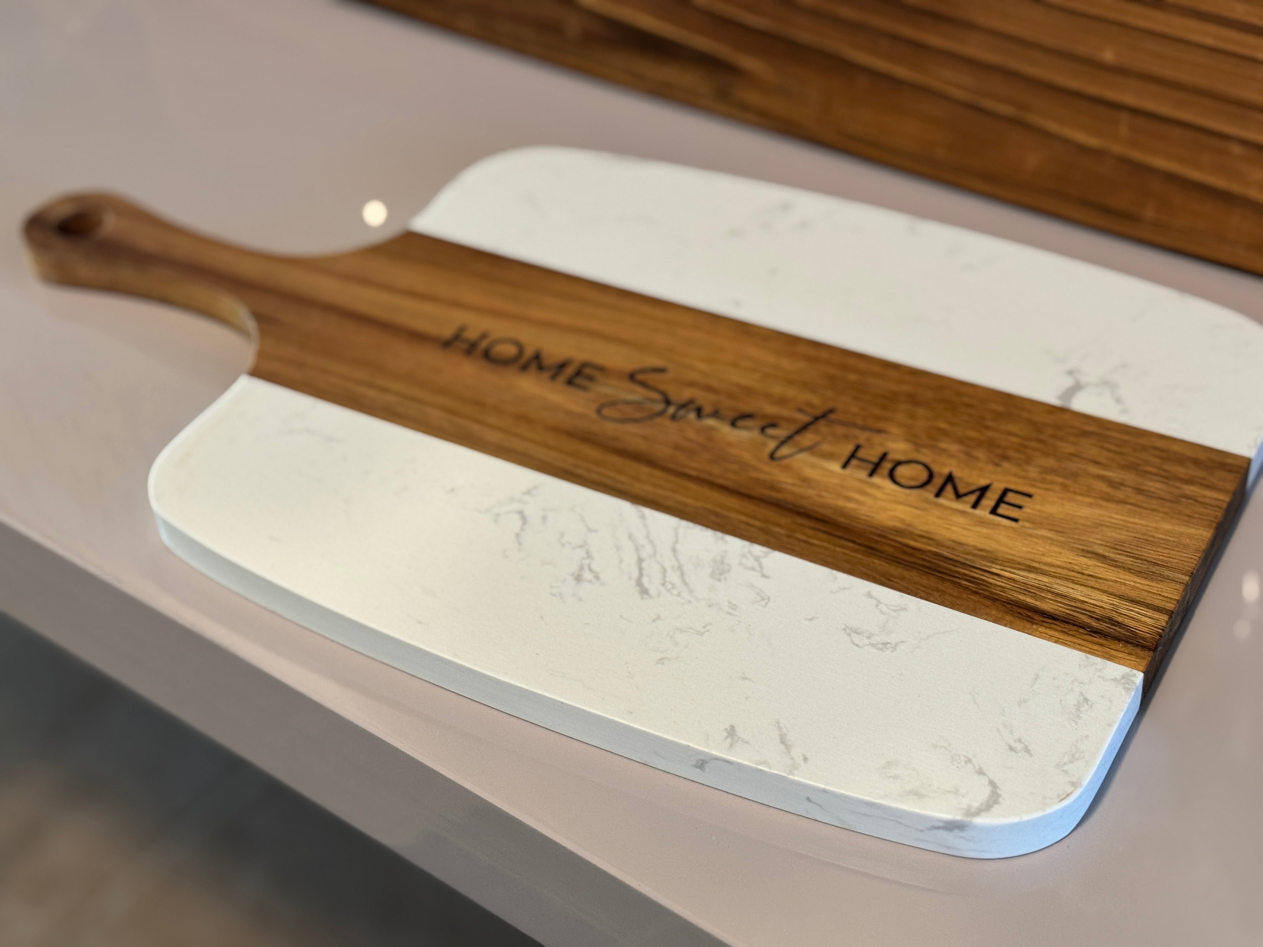 Marble & Acacia Wood Serving Board - 5 Piece Premium Set with Custom Laser Engraving
