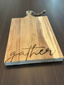 Acacia Wood Board w/ Handle Large - Cutting Board - Bottom Center - Badge Express
