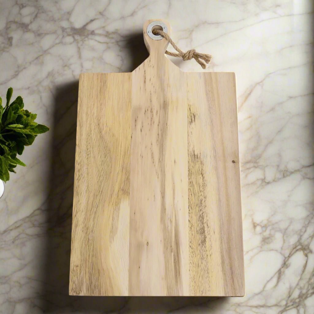 Acacia Wood Board w/ Handle Large - Cutting Board - Bottom Center - Badge Express