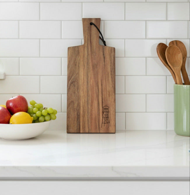 Acacia Wood Board w/ Handle Medium - Cutting Board - Bottom Left - Badge Express
