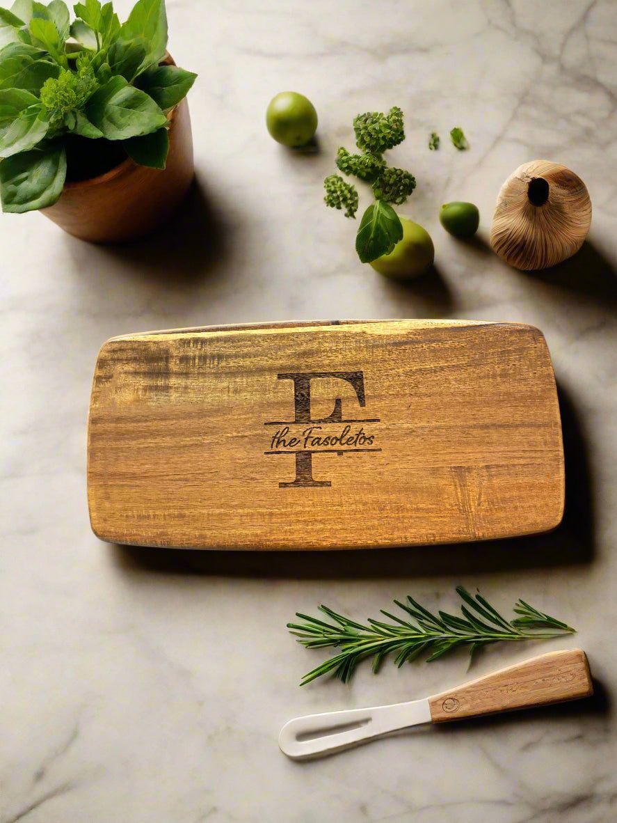 Acacia Wood Board w/ Juice Groove Large - Cutting Board - Back (Flat Surface)Center - Badge Express