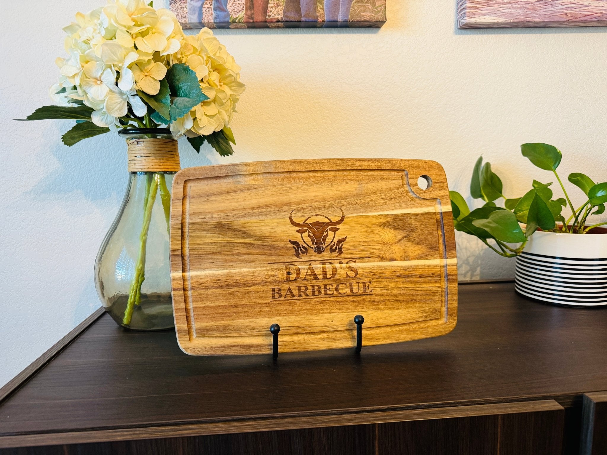 Acacia Wood Board w/ Juice Groove Medium - Cutting Board - Front (Juice Groove)Center - Badge Express