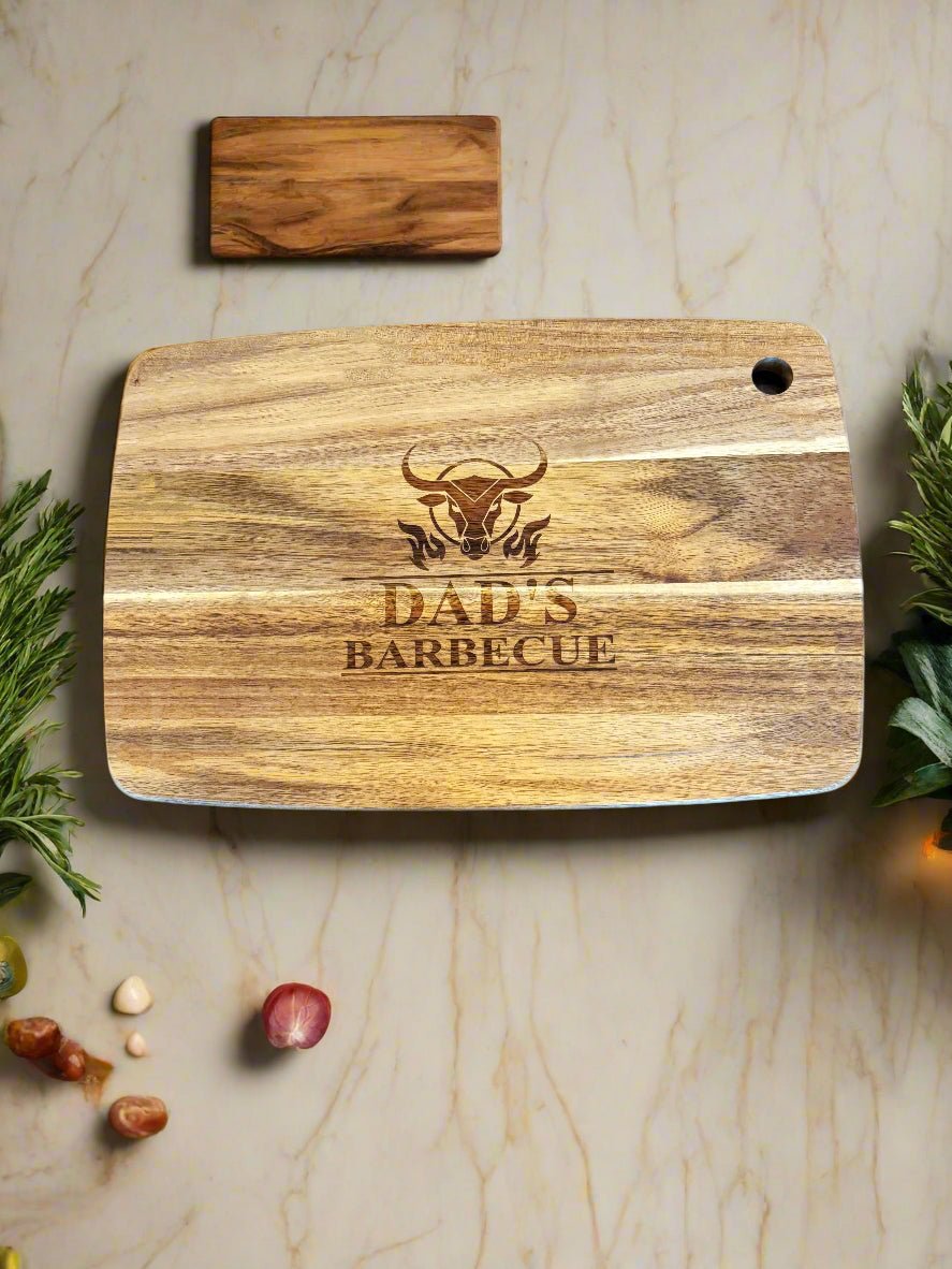 Acacia Wood Board w/ Juice Groove Small - Cutting Board - Back (Flat Surface)Center - Badge Express