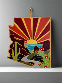 Arizona Charcuterie Boards - Cutting Board - Painted Landscape (Bamboo Engravable on back)No Engraving - Badge Express