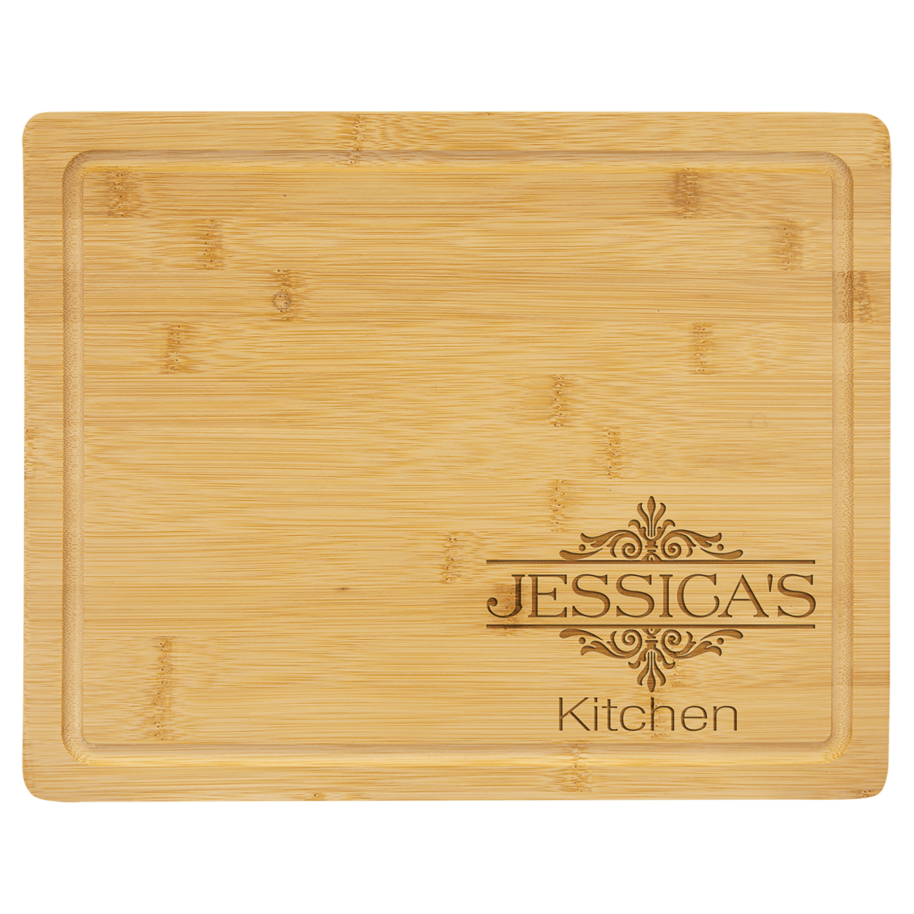 Bamboo Engraved Cutting Boards - Cutting Board - Rectangle w/ Drip Ring13 3/4" x 11"Engraving - Badge Express