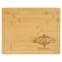 Bamboo Engraved Cutting Boards - Cutting Board - Rectangle w/ Drip Ring13 3/4" x 11"Engraving - Badge Express