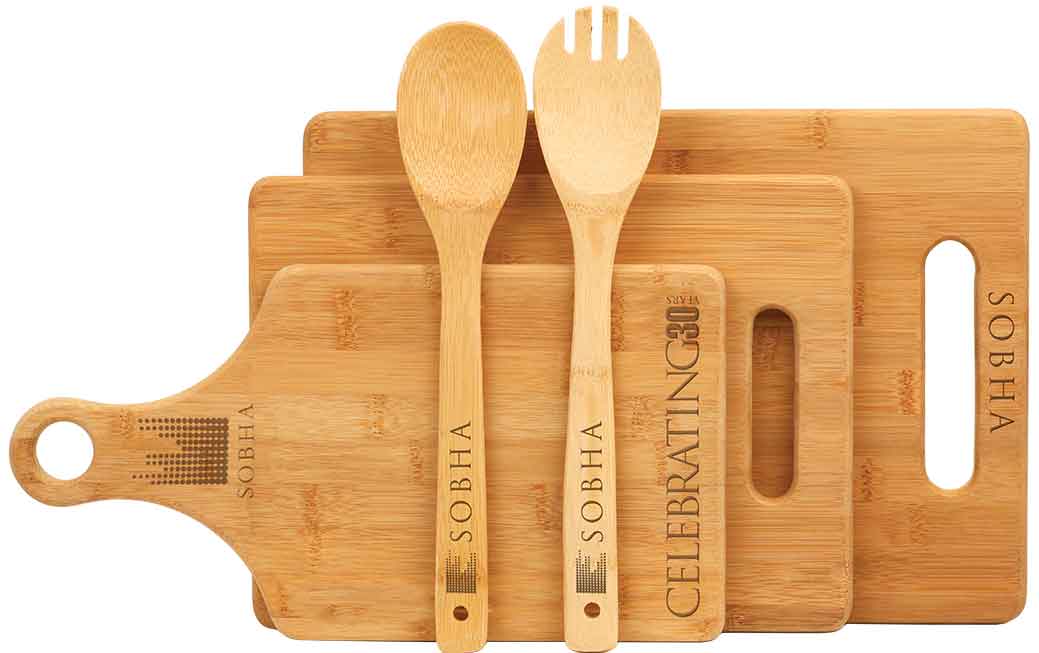 Bamboo Engraved Cutting Boards - Cutting Board - Rectangle w/ Handle 9" x 6"No Engraving - Badge Express