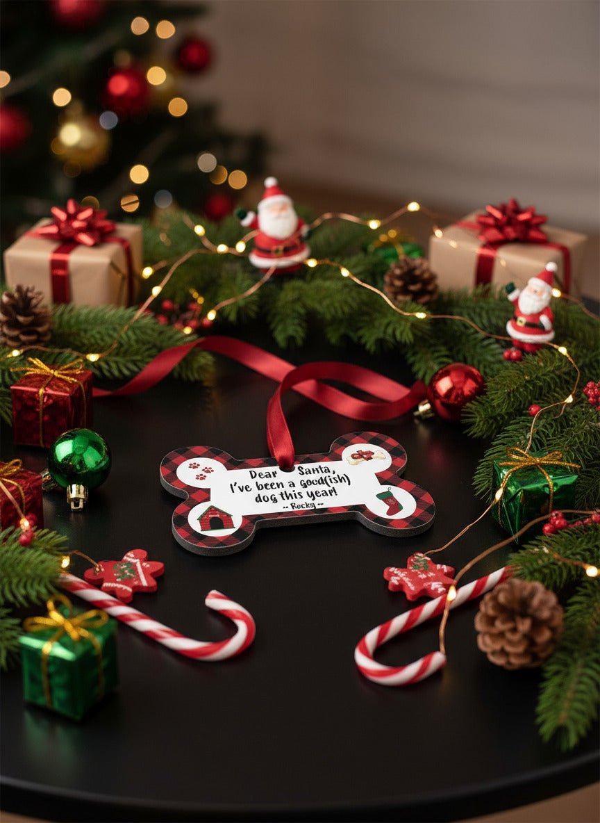 Dog Bone Ornament - I've Been A Good Dog - Ornament - Santa I've Been Good(ish) - Badge Express