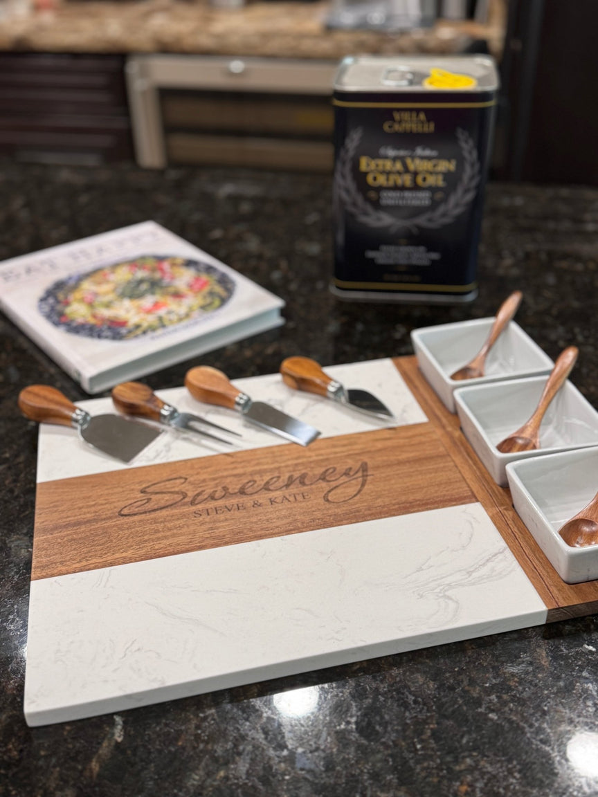 Marble & Acacia Wood Serving Board - 11 Piece Premium Set