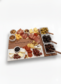 Marble & Acacia Wood Serving Board - 11 Piece Premium Set - Cutting Board - Badge Express