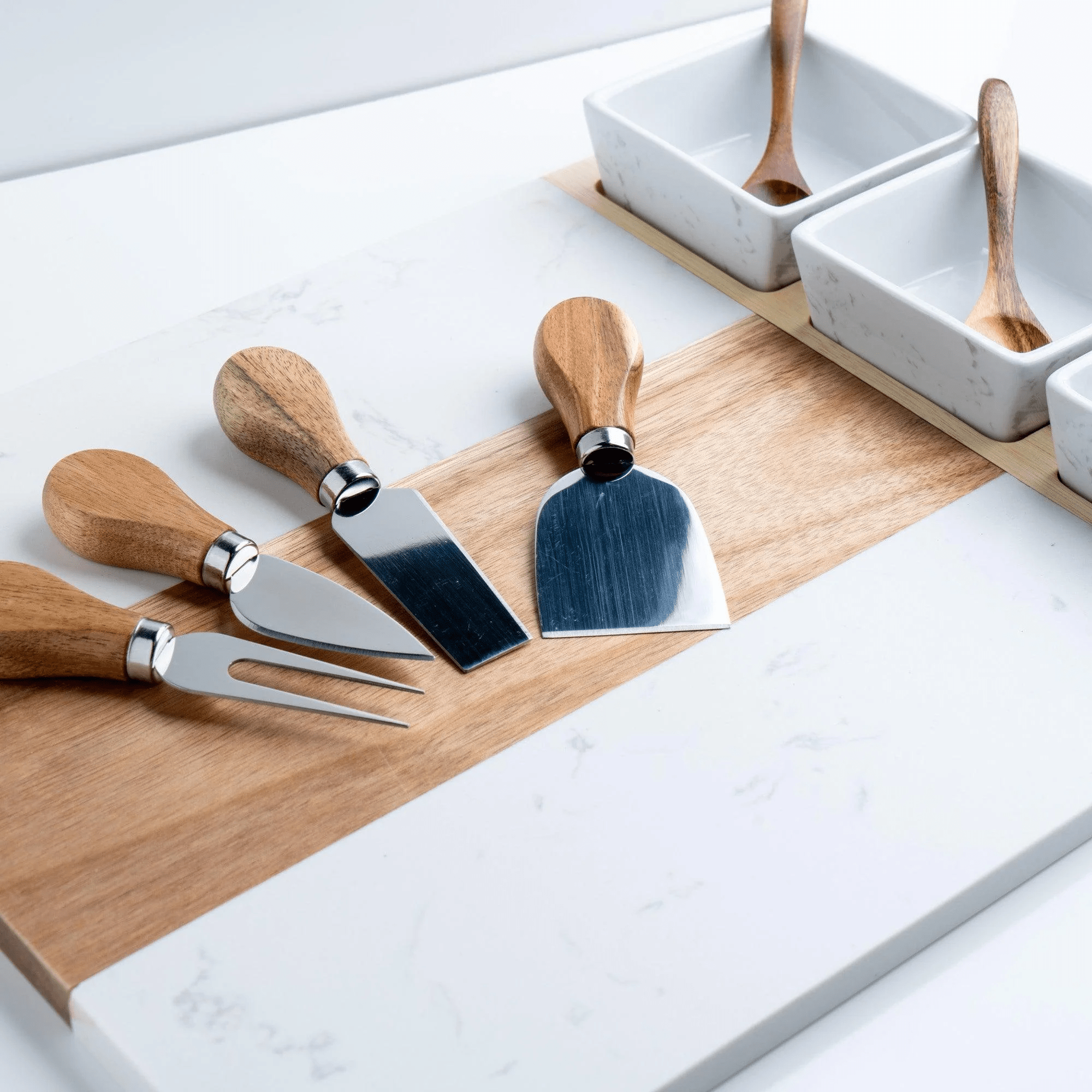 Marble & Acacia Wood Serving Board - 11 Piece Premium Set