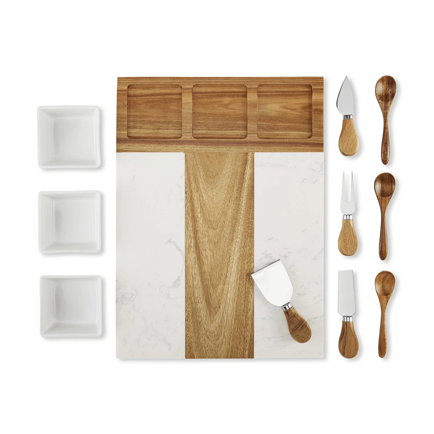 Marble & Acacia Wood Serving Board - 11 Piece Premium Set - Cutting Board - Badge Express