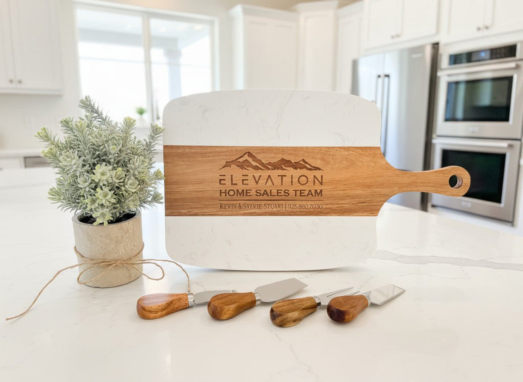 Marble & Acacia Wood Serving Board - 5 Piece Premium Set