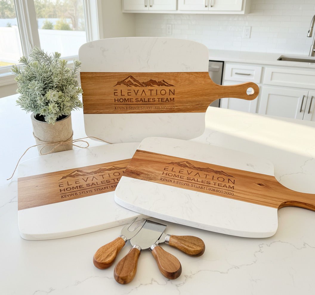 Marble & Acacia Wood Serving Board - 5 Piece Premium Set