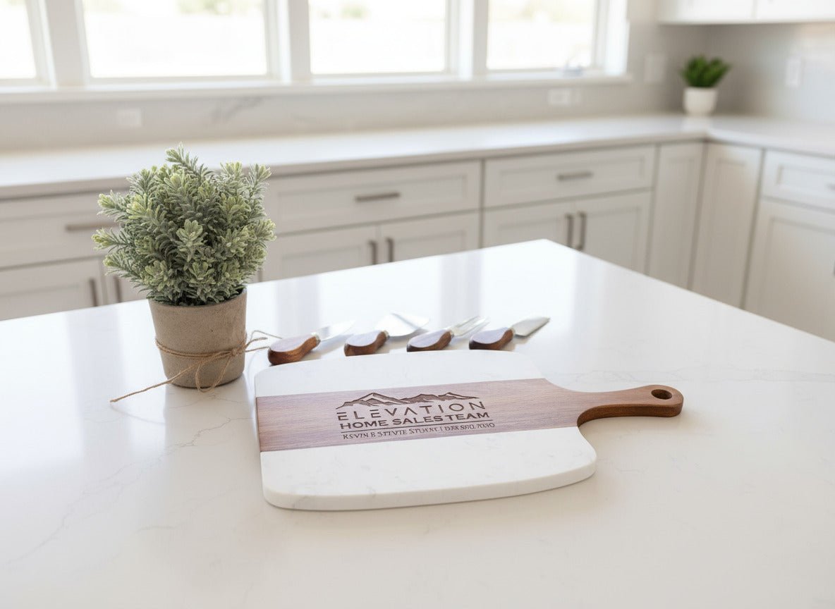 Marble & Acacia Wood Serving Board - 5 Piece Premium Set - Cutting Board - Two Sides - Badge Express