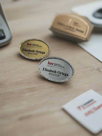 Metal Bling Badge w/ Rhinestones - Name Badges - OvalSilver - Badge Express