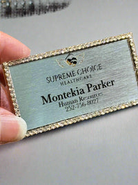 Metal Bling Badge w/ Rhinestones - Name Badges - RectangleSilver - Badge Express
