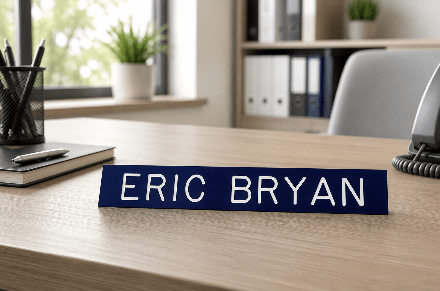 Name Plate Insert - Name Plates - 2" x 8"White/Black - Badge Express