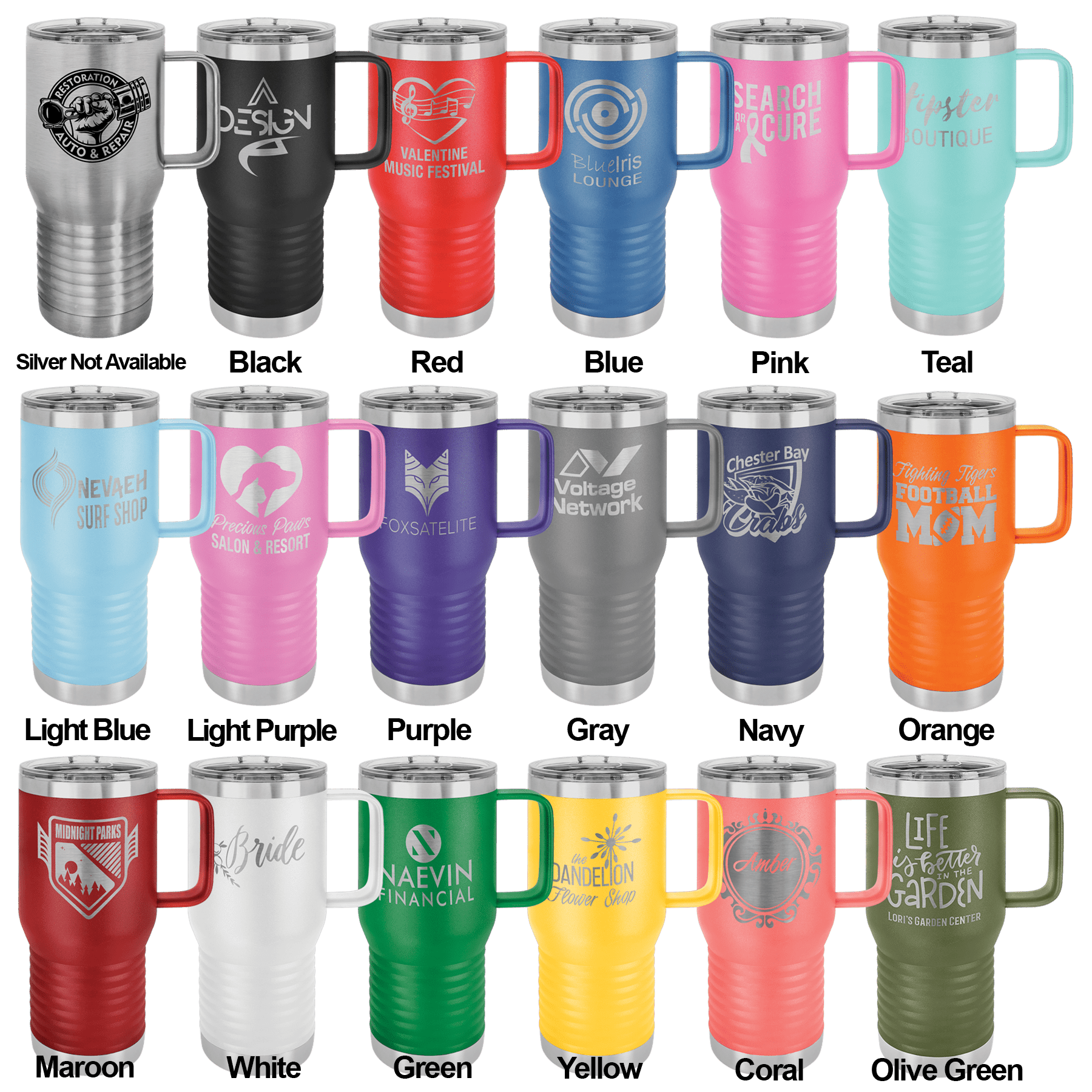 Tumblers - 20 Oz Insulated Travel Tumbler w/ Handle - Tumbler - One Side - Badge Express
