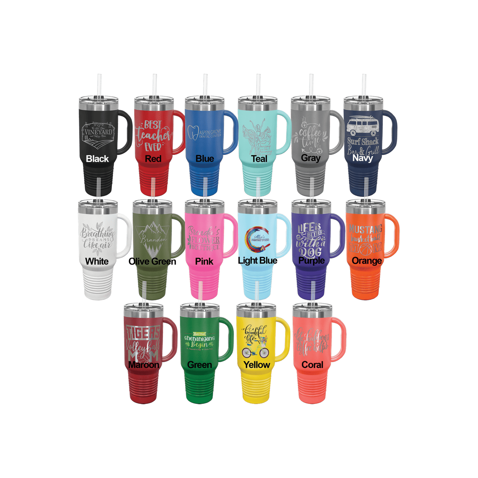 Tumblers - 40 Oz Insulated Travel Tumbler w/ Handle